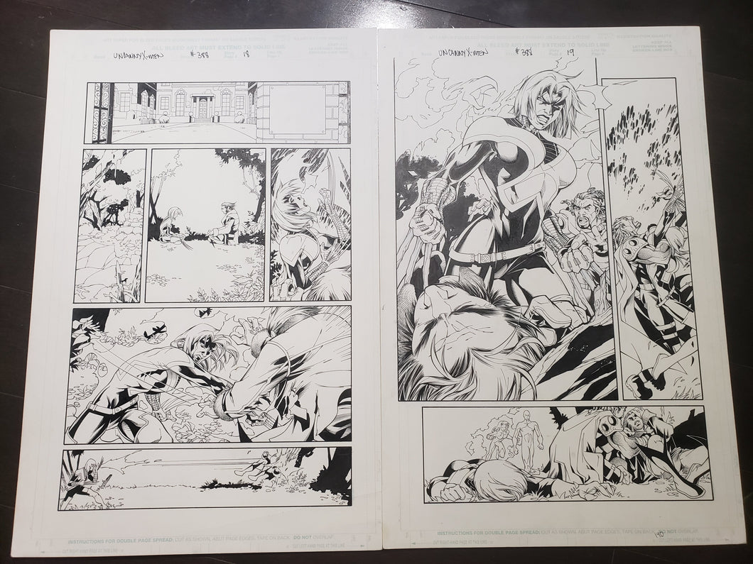 UNCANNY X-MEN #389 - 2 PAGES WOLVERINE VS ROGUE - Salvador Larroca / Art Thibert